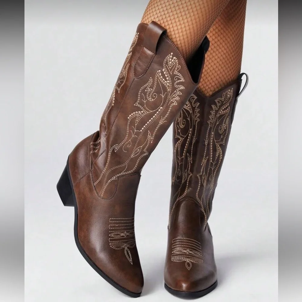 Brown Western Embroidered Boots - Picture 1 of 3